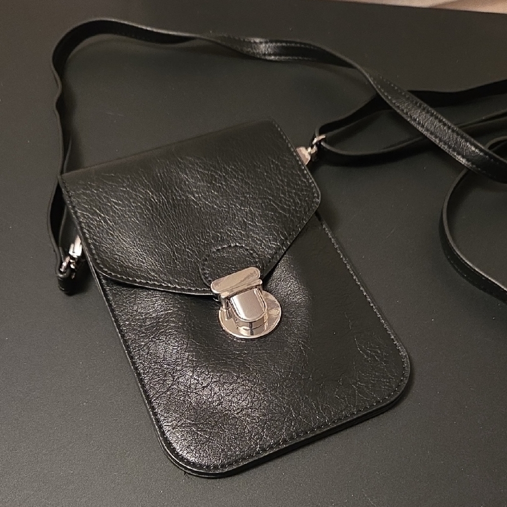 Black Crossbody Phone Bag with Silver Turn-Lock